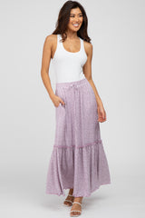 Lavender Floral Ruffle Accent Maternity Maxi Skirt