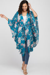 Teal Floral Flowy Round Hem Maternity Cover-Up