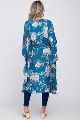Teal Floral Flowy Round Hem Maternity Cover-Up