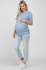 Light Blue Ditsy Floral Ruched Maternity Top