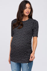 Black Ditsy Floral Ruched Maternity Top