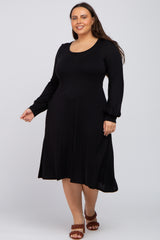 Black Bubble Sleeve Plus Midi Dress