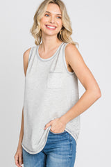Grey Striped Pocket Front Sleeveless Top
