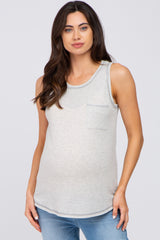 Grey Striped Pocket Front Sleeveless Maternity Top