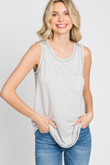 Grey Striped Pocket Front Sleeveless Top