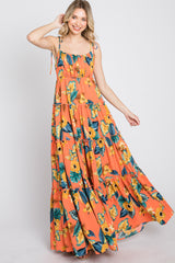 Coral Floral Shoulder Tie Tiered Maternity Maxi Dress