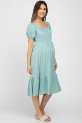 Mint Green Square Neckline Maternity Midi Dress
