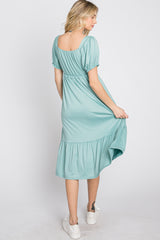 Mint Green Square Neckline Midi Dress