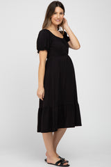 Black Square Neckline Maternity Midi Dress