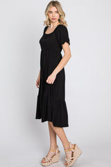 Black Square Neckline Midi Dress