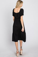 Black Square Neckline Midi Dress