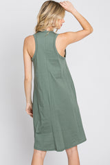 Light Olive Pocket Front Sleeveless Dress