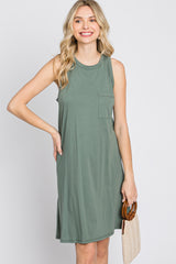 Light Olive Pocket Front Sleeveless Dress