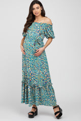 Jade Printed Off Shoulder Ruffle Hem Maternity Maxi Dress