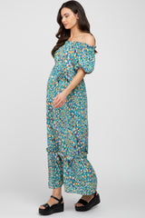 Jade Printed Off Shoulder Ruffle Hem Maternity Maxi Dress