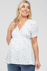Ivory Ditsy Floral Smocked Sleeve Maternity Wrap Top