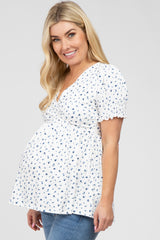 Ivory Ditsy Floral Smocked Sleeve Maternity Wrap Top