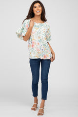 White Floral Ruffle Sleeve Blouse