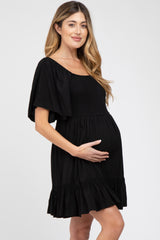 Black Smocked Tie Back Maternity Dress