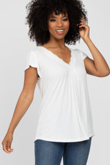 White Lace Trim Short Sleeve Top
