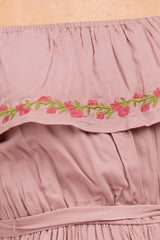 Mauve Floral Embroidered Off Shoulder Maternity Dress