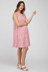 Pink Floral Basic Sleeveless Maternity Dress