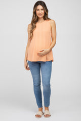 Orange Knit Sleeveless Maternity Top