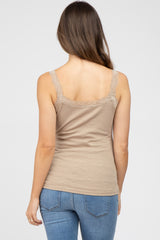 Taupe Lace Accent Ribbed Maternity Tank Top