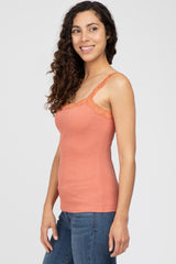 Rust Lace Accent Ribbed Tank Top