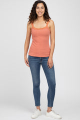 Rust Lace Accent Ribbed Tank Top