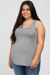 Heather Grey Racerback Curved Hem Plus Maternity Tank Top