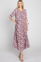 Mauve Floral Tassel Tie Tiered Maxi Dress
