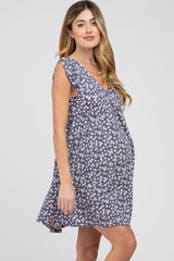 Navy Floral Ruffle Sleeve Maternity Dress