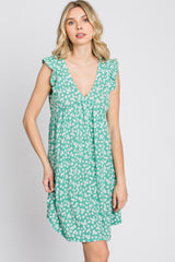 Green Floral Ruffle Sleeve Dress