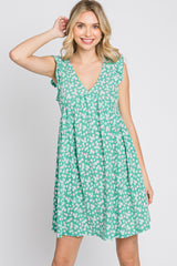 Green Floral Ruffle Sleeve Dress