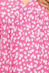 Fuchsia Floral Ruffle Sleeve Maternity Dress