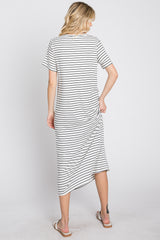 Ivory Striped Ribbed Midi Dress