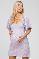 Lavender Gingham Smocked Maternity Mini Dress