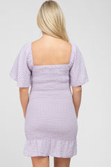 Lavender Gingham Smocked Maternity Mini Dress