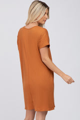 Orange Ribbed Short Dolman Sleeve Dress