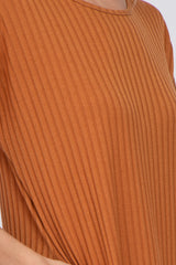 Orange Ribbed Short Dolman Sleeve Dress