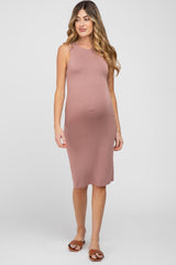 Pink Fitted Sleeveless Maternity Dress