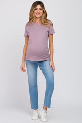 Lavender Basic Short Sleeve Maternity Top