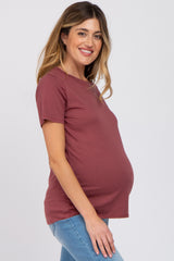 Burgundy Basic Short Sleeve Maternity Top