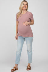 Mauve Ribbed Short Sleeve Maternity Top