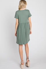 Olive Button Front Basic Dress