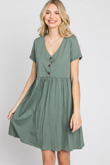 Olive Button Front Basic Dress