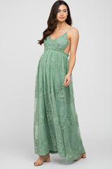 Mint Green Crochet Lace Open Back Maternity Maxi Dress
