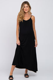 Black Solid Sleeveless Maternity Maxi Dress