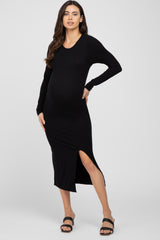 Black Side Slit Maternity Fitted Dress